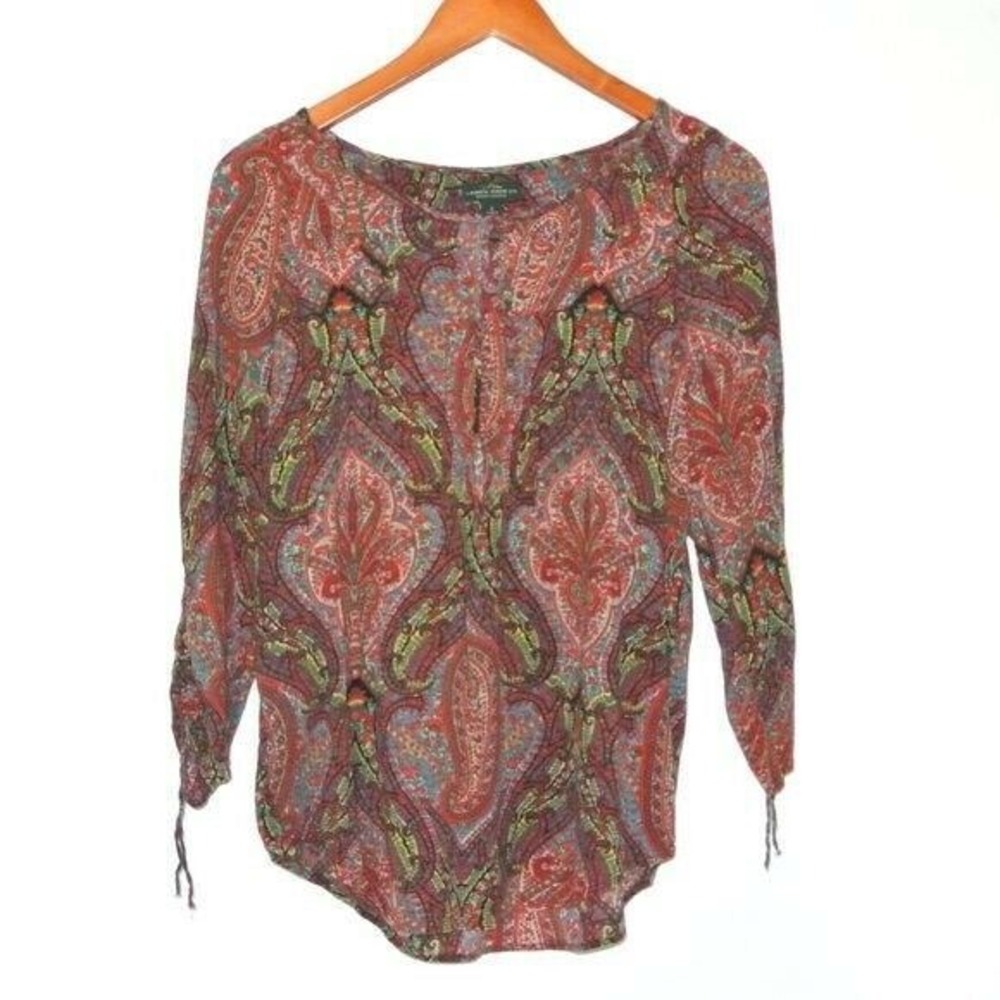 Lauren Ralph Lauren LRL Jeans Co Paisley Peasant Ruffles Blouse S small pullover